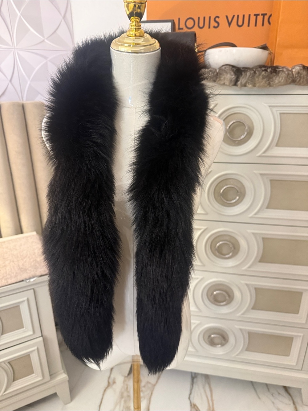 Real Fox fur scarf boa black fox